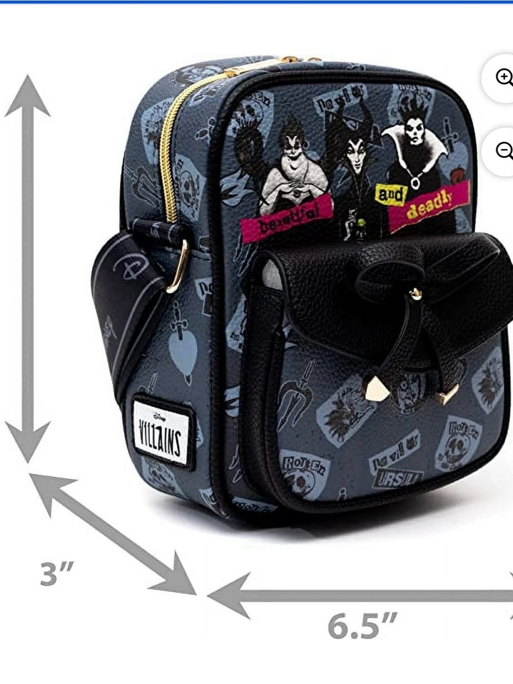 Disney Villains Gray & Black Crossbody Bag with Gold Accents